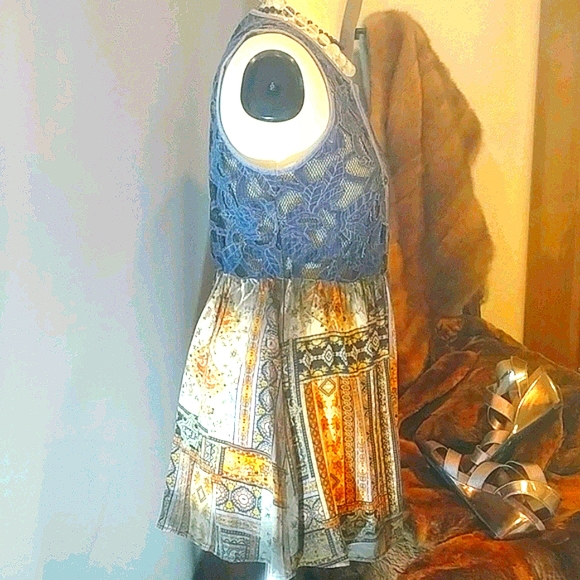 Gimmicks Boho Hippie Inspired Jean n Netting Vest - Picture 2 of 6